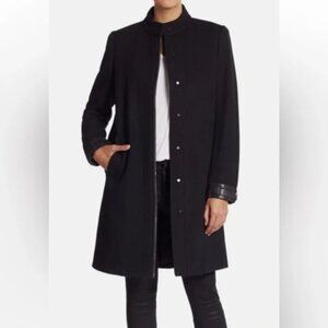 Vince wool blend coat with leather trim, size 4